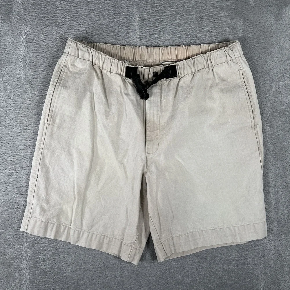 Eddie Bauer Shorts Mens XL Beige Elastic Waist Webbing Belt‎ Hiking Utility